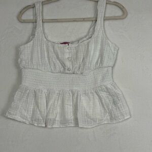 Mi Ami for Francesca’s White Peplum Sleeveless Top Women’s Size L Smocked waist